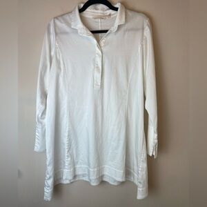 Soft Surroundings Women's Size Medium White Tunic 3/4 Sleeve Half Button-up Top